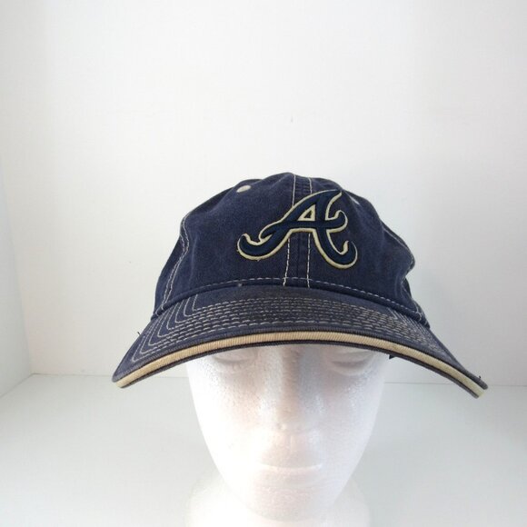 Atlanta Braves New Era Men Blue White Wide Stitch Adjustable Strap Back Cap Hat - Picture 2 of 8